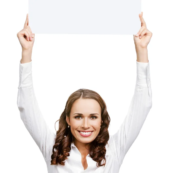 幸せな女性実業家の表示空白の看板 ストック写真