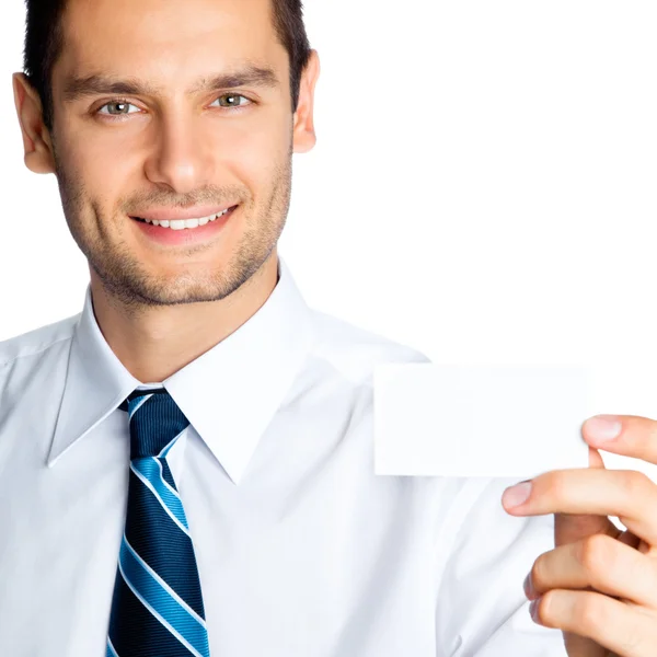 Businessman showing blank business or plastic card — Stock Photo, Image