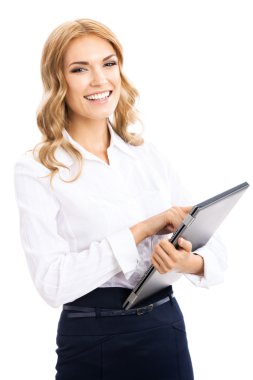 iş kadını izole, tablet PC'yi kullanma