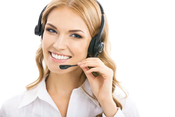 Soporte operador de teléfono en auriculares, aislado — Foto de Stock