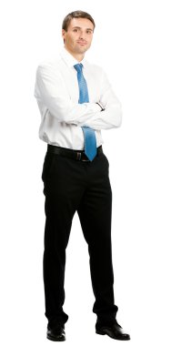 Beyaz üzerinde gülümseyen iş adamı