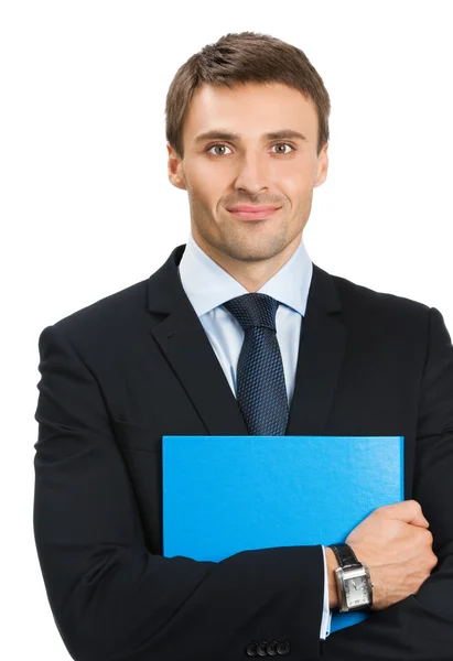 Hombre de negocios con carpeta, en blanco — Foto de Stock