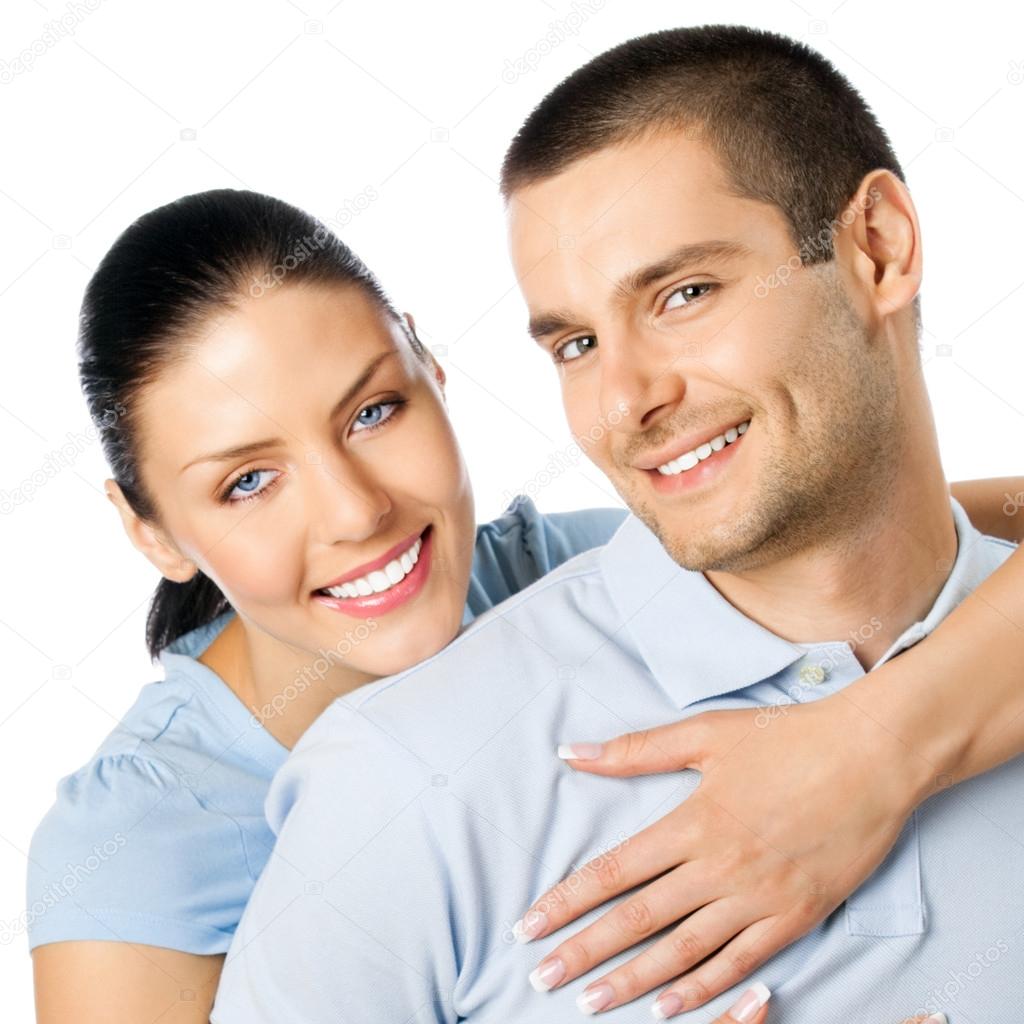 Young happy smiling couple, isolated