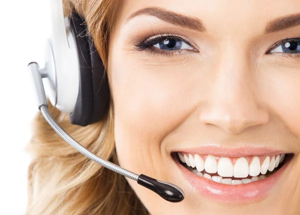 Ondersteuning telefoon operator in headset, geïsoleerde — Stockfoto