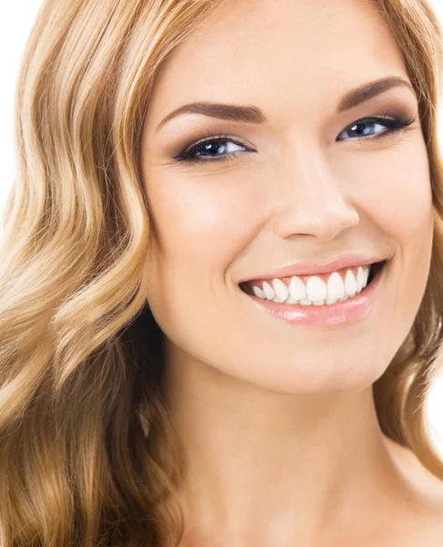 Happy smiling young woman, over white — Stock Photo, Image