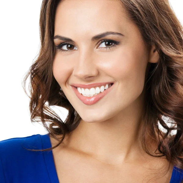 Happy smiling young woman, over white — Stock Photo, Image