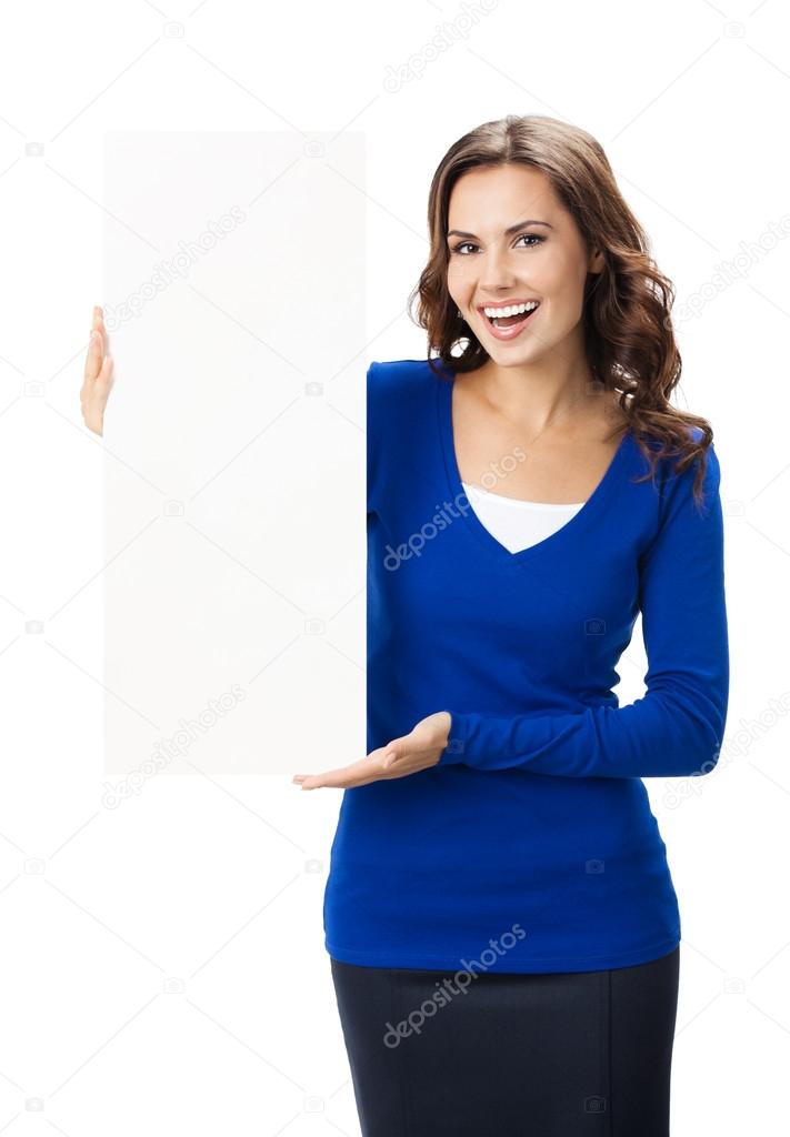 Beautiful young woman with blank signboard