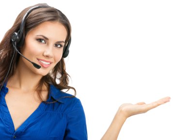 Support phone operator showing, isolated clipart