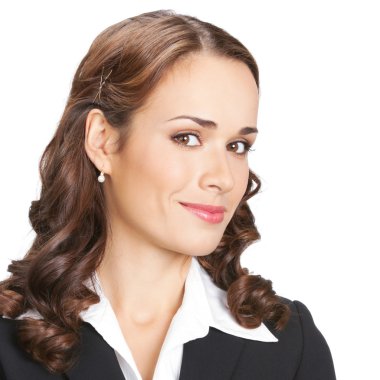 gülümseyen iş kadını, izole portresi