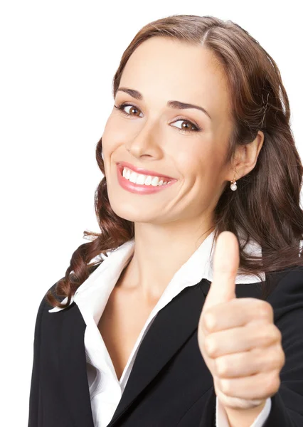 Woman with thumbs up gesture, over white — Stock Photo, Image