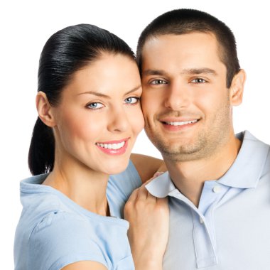 beyaz izole mutlu gülümseyen çekici çift