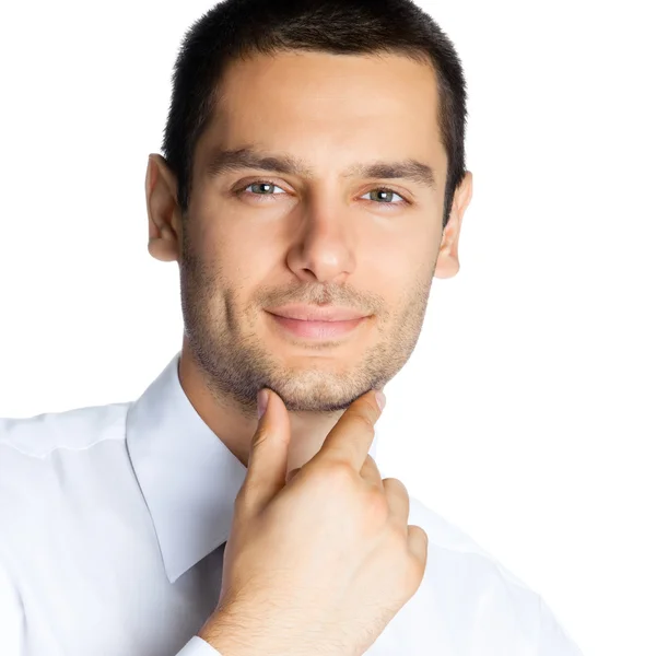 Portrait of thinking businessman, on white — Stock Photo, Image