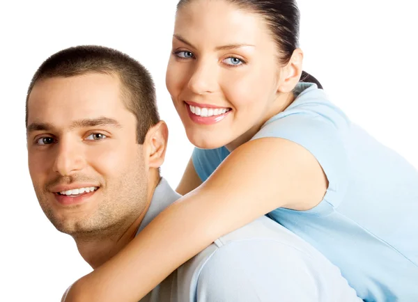 Young happy smiling couple, isolated — Stock Photo, Image