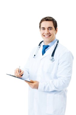 izole mutlu gülümseyen doktor portresi