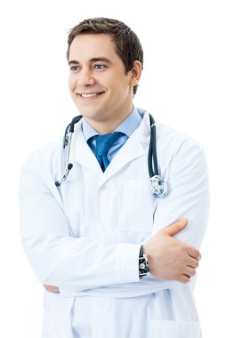 izole mutlu gülümseyen doktor portresi