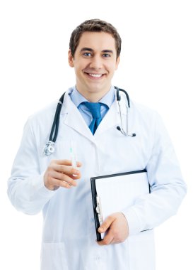 şırınga izole mutlu doktor