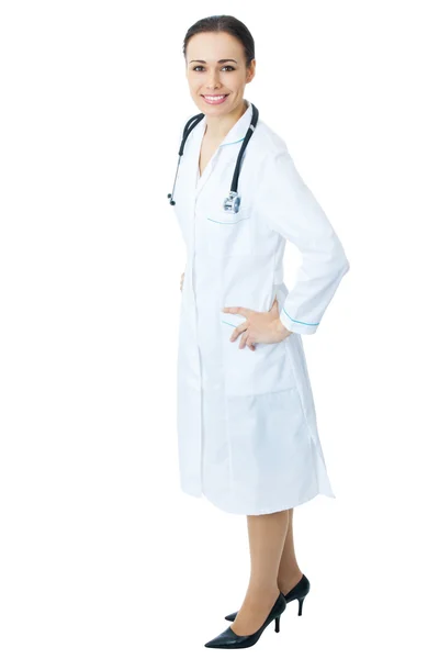 Widok z góry całego ciała portret kobiece kobieta lekarz lub pielęgniarka, na białym tle — Zdjęcie stockowe