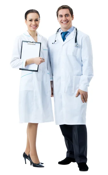 Dos personas médicas felices, en blanco — Foto de Stock