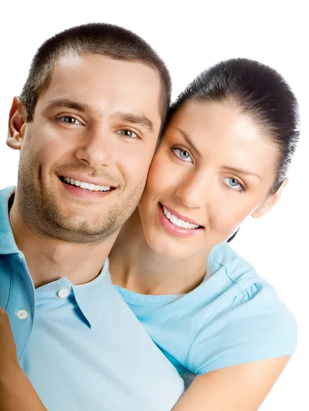 Young happy couple, on white — Stock Photo, Image