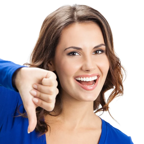 Woman showing thumbs down gesture, isolated — Stock Photo, Image