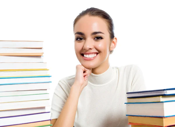 Mujer con libros de texto, aislada — Foto de Stock