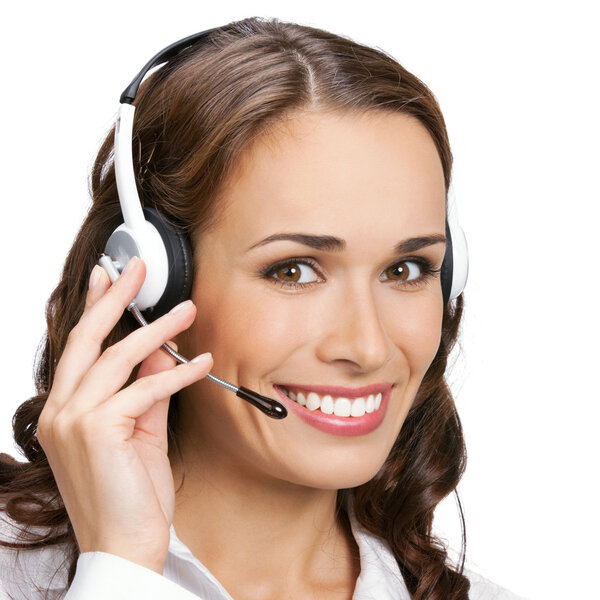 Support phone operator in headset, isolated