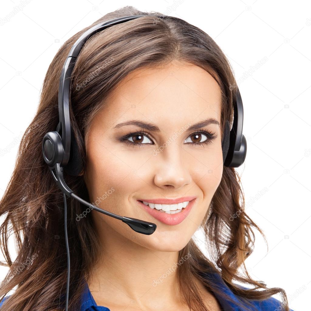 Support phone operator in headset, isolated
