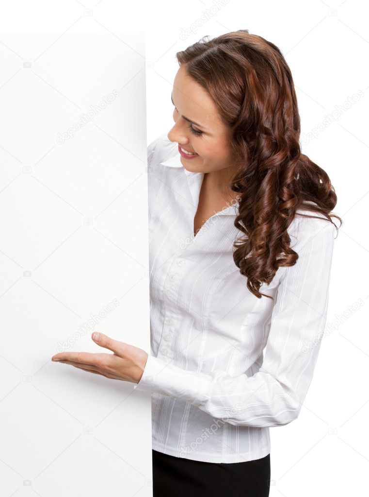 Businesswoman showing blank signboard, on white Stock Photo by ©g_studio 36215625 Businesswoman showing blank signboard, on white Stock Photo by ©g_studio 36215625