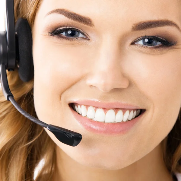 Ondersteuning telefoon operator in headset, geïsoleerde — Stockfoto