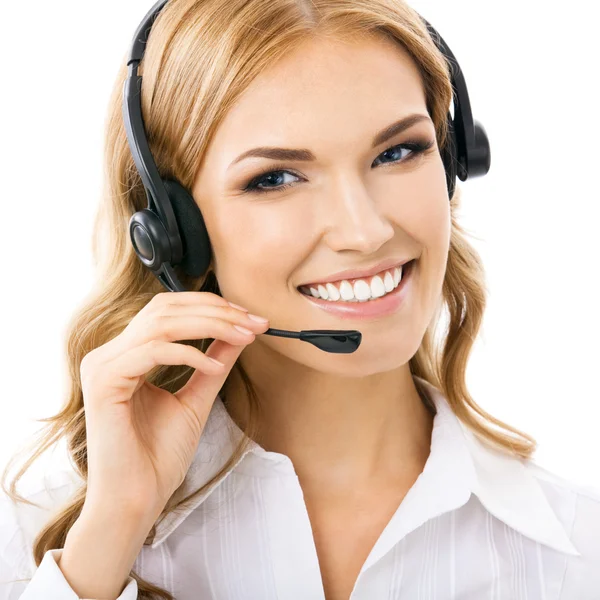 Ondersteuning telefoon operator in headset, geïsoleerde — Stockfoto