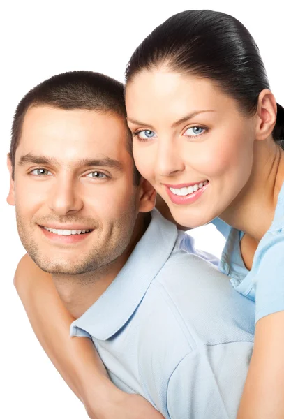 Retrato de joven feliz sonriente atractiva pareja, aislado en w — Foto de Stock