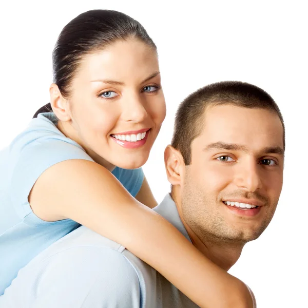 Молодая счастливая улыбающаяся пара, изолированная — стоковое фото