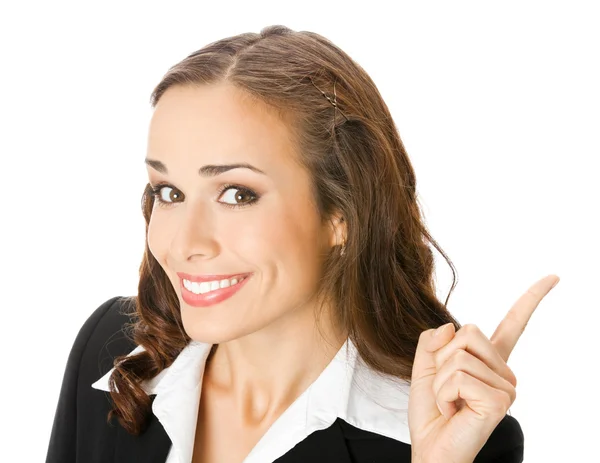 Businesswoman showing, on white — Stock Photo, Image