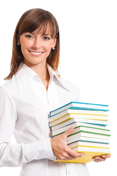 Young woman with books, isolated — Stock Photo, Image