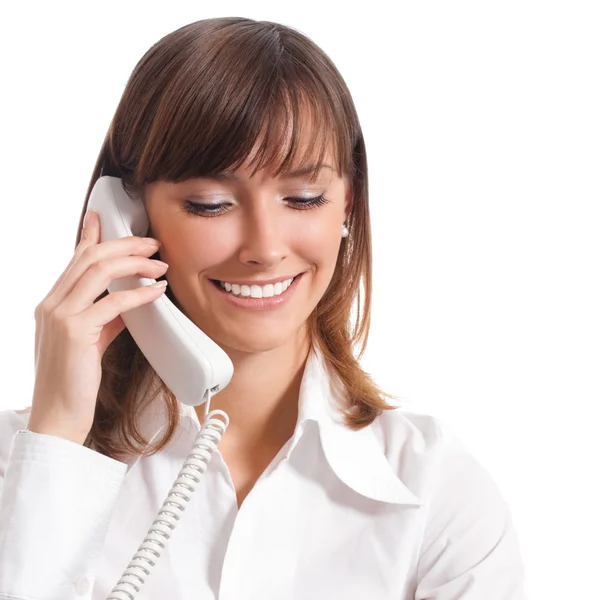 Zakenvrouw met telefoon, geïsoleerd — Stockfoto