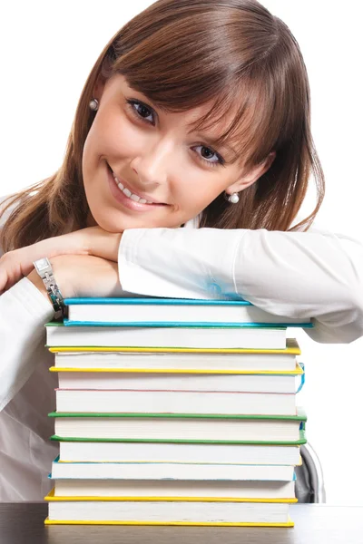 Mujer joven con libros, aislada — Foto de Stock