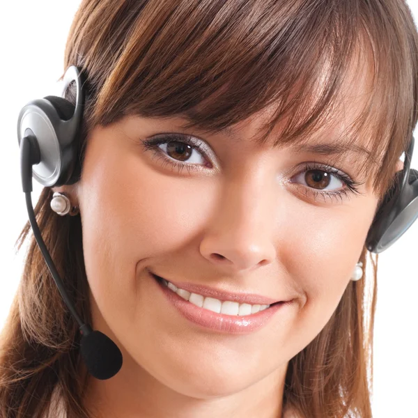 Support phone operator in headset, isolated Stock Picture