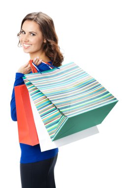 alışveriş torbaları, izole olan mutlu kadın