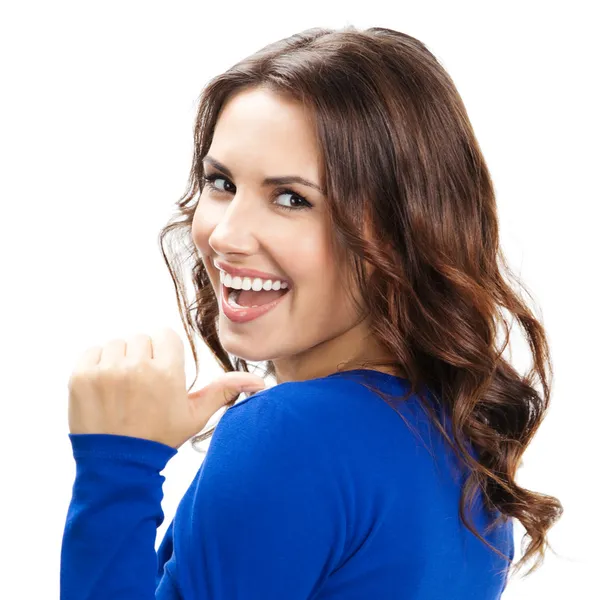 Woman showing thumbs up gesture, isolated — Stock Photo, Image