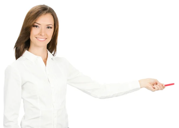 Business woman showing something, isolated Stock Image