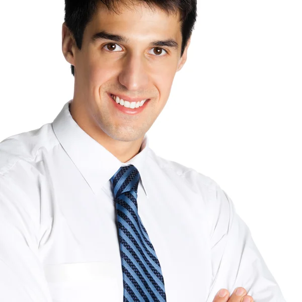 Portrait of young happy smiling businessman, isolated — Stock Photo, Image