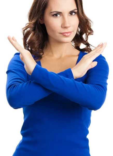 Serious woman with stop gesture, isolated — Stock Photo, Image