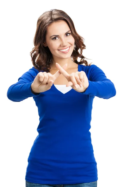 Молода жінка з стоп жестом, ізольована — стокове фото