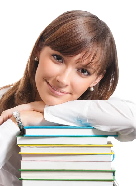 Giovane donna con libri, isolata — Foto Stock