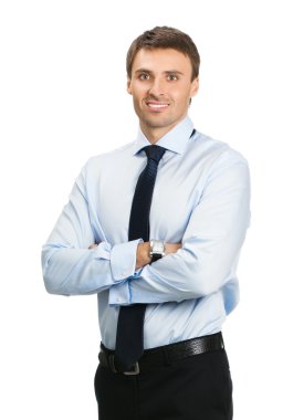 mutlu iş adamı, beyaz üzerine portresi