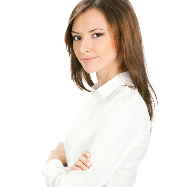 Feliz mujer sonriente de negocios, sobre blanco — Foto de Stock