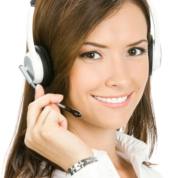 Ondersteuning telefoon operator in headset, geïsoleerde — Stockfoto