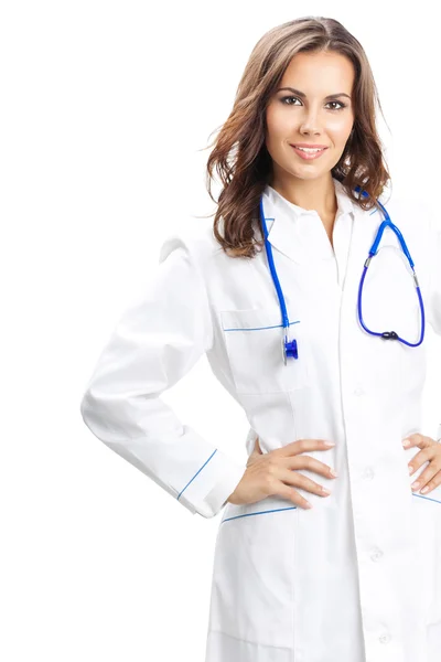 Felice sorridente medico femminile, sopra bianco — Foto Stock