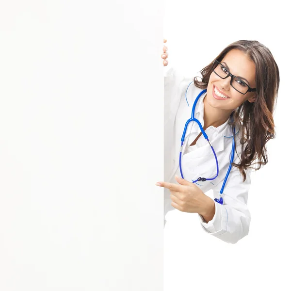 Doctor showing blank signboard, isolated — Stock Photo, Image