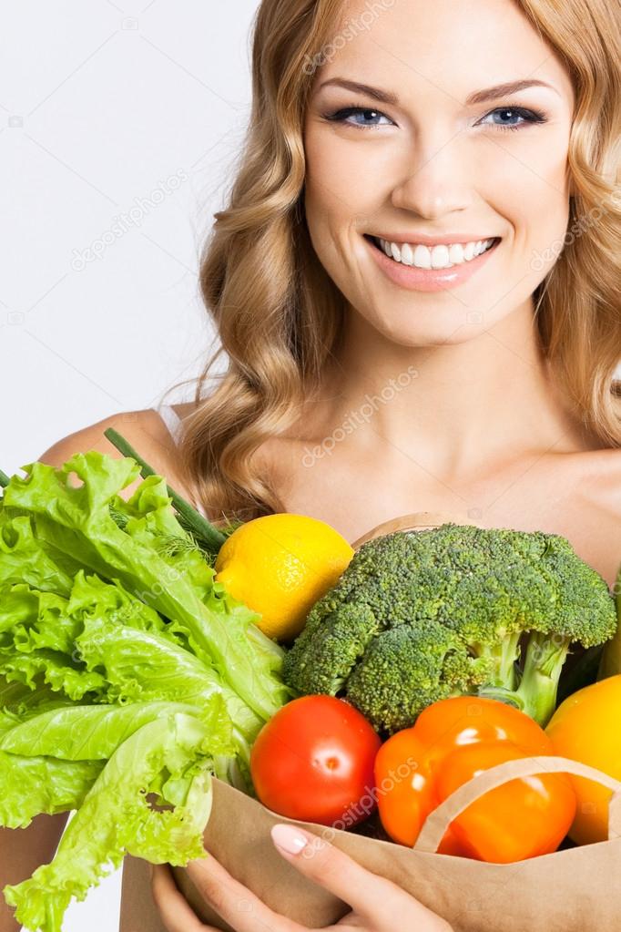 Woman with vegetarian food